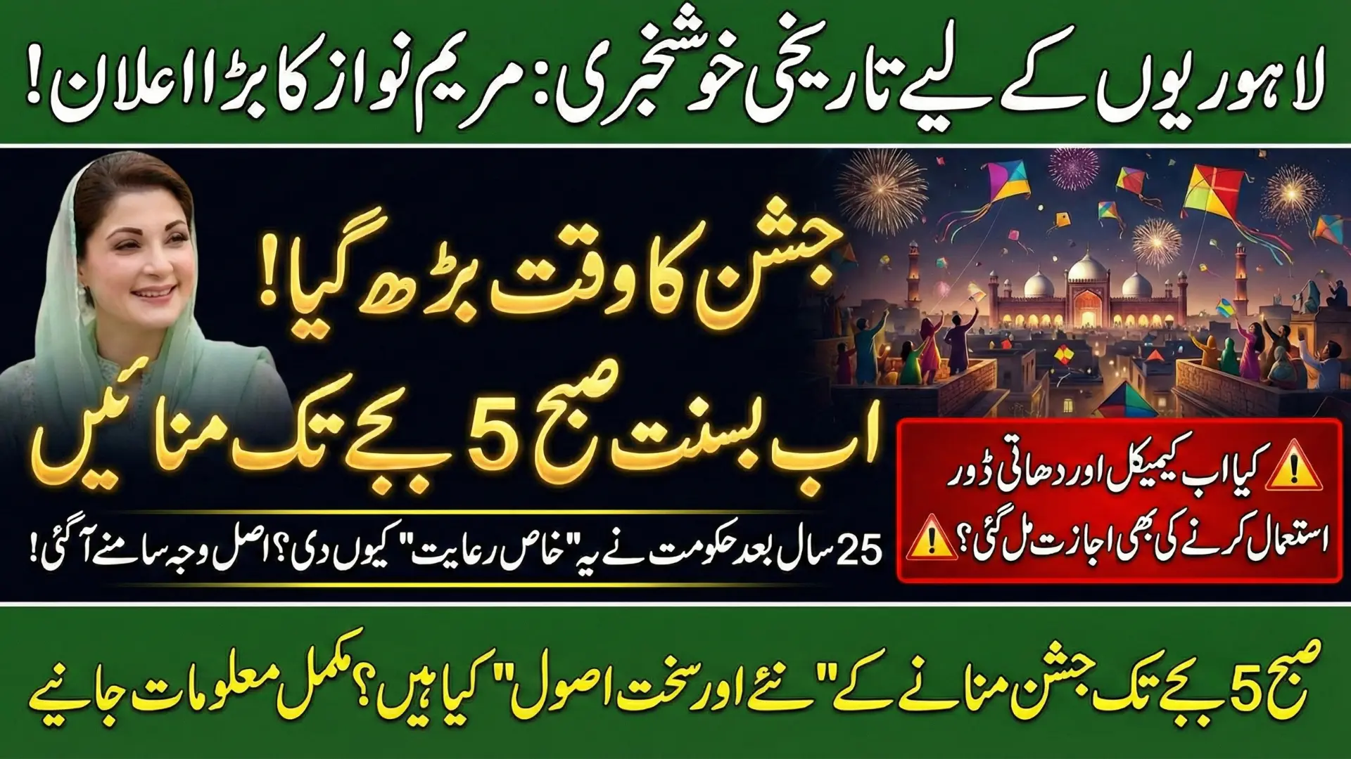 CM Maryam Nawaz Extend Basant Festival in Lahore 2026